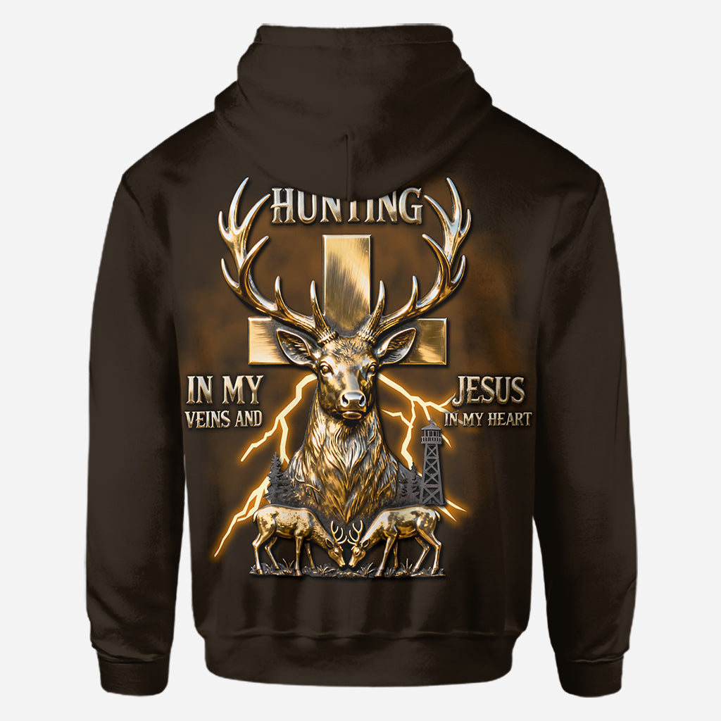 I've Got Hunting In My Veins And Jesus In My Heart - Personalized Hunting All Over Shirt