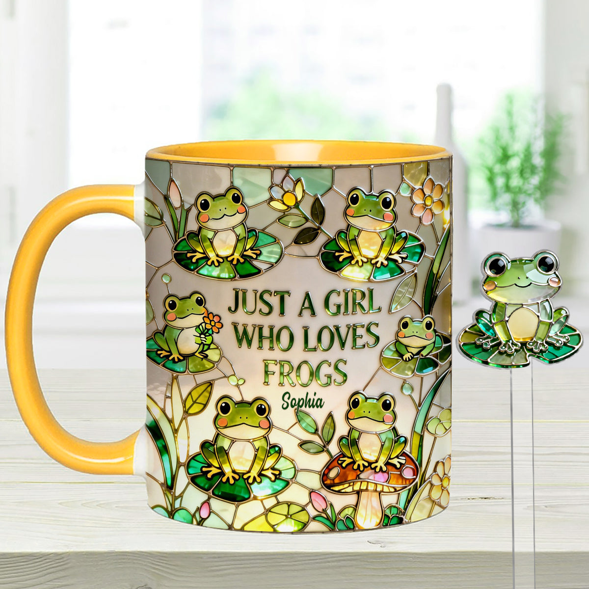 Just A Girl Who Loves Frogs - Personalized Frog Set Accent Mug with Acrylic Stirrers
