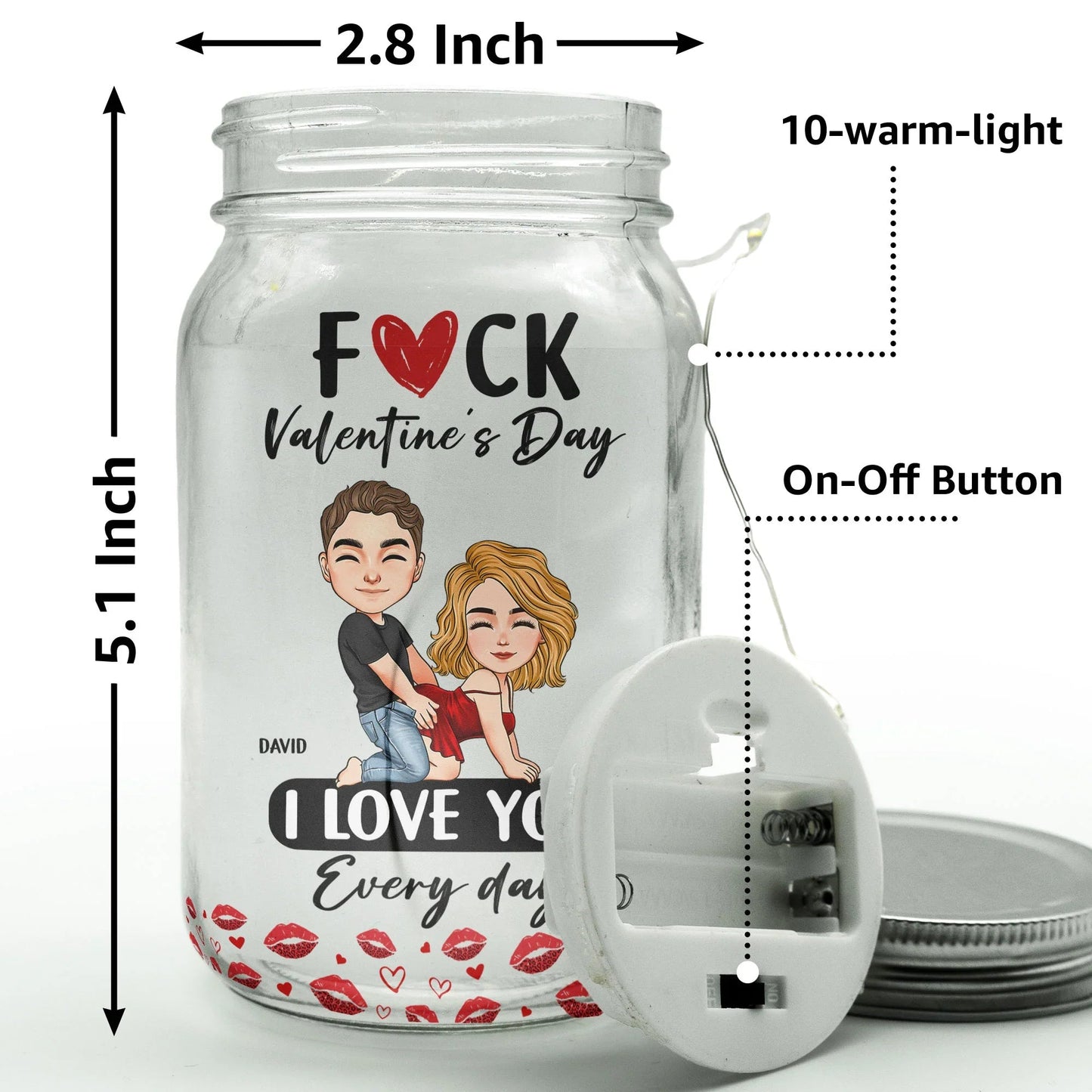 Personalized Glass Mason Jar Light Funny Valentine's Day Couple Cartoon Warm Glow Unique Gift for Girlfriend or Wife