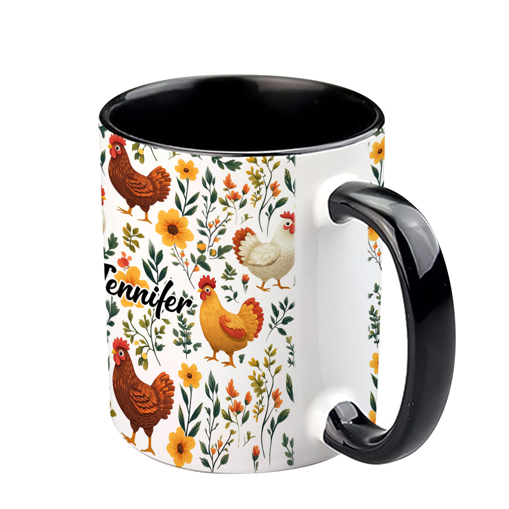Cute Floral Chickens - Personalized Chicken Accent Mug