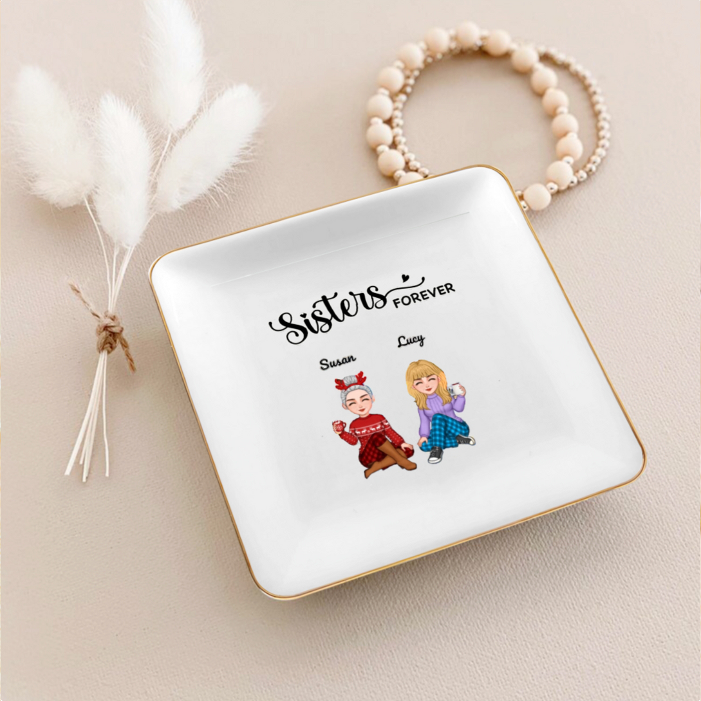 Sisters Forever - Personalized Custom Ornament, Mug, and Jewelry Box - Acrylic Gift Box Shaped - Christmas Gift For Best Friends, BFF, Sisters