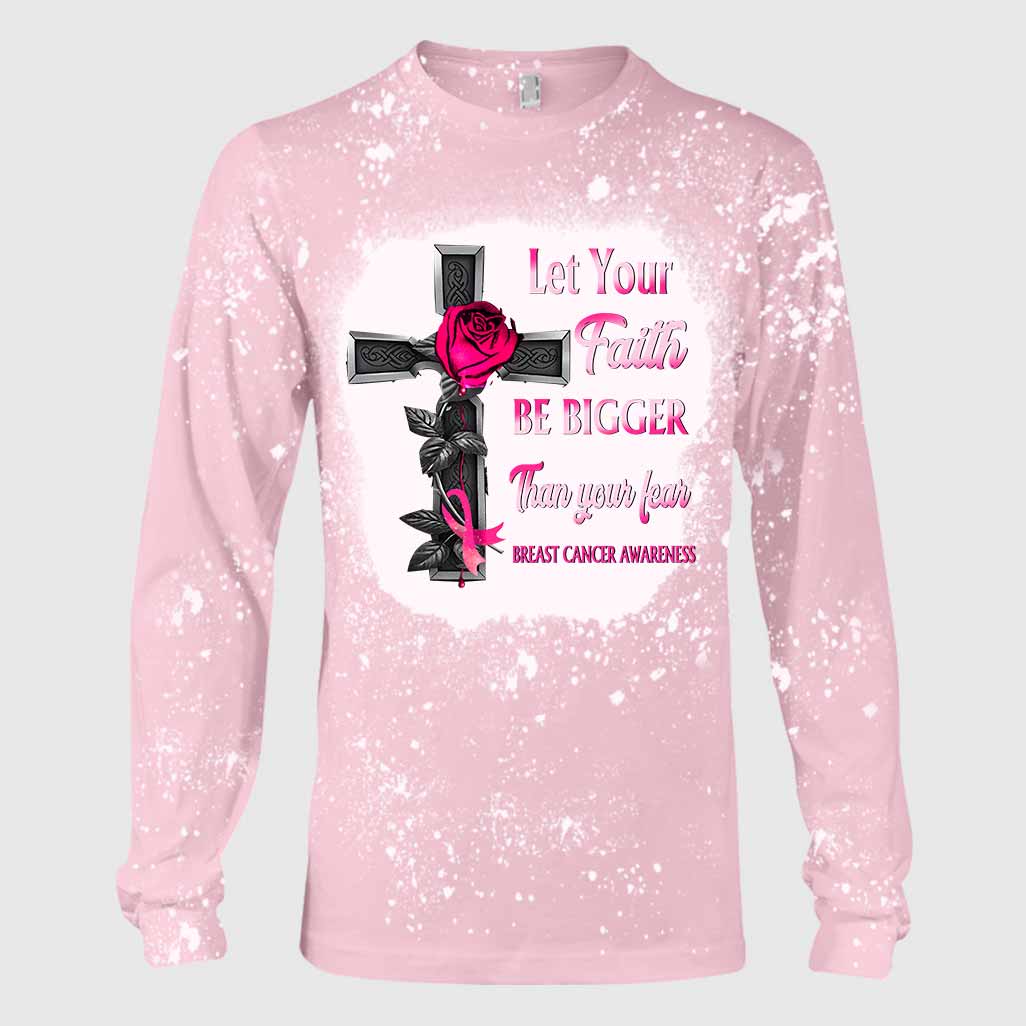 Let Your Faith Be Bigger Than Your Fear - Breast Cancer Awareness Handmade Bleached Shirts