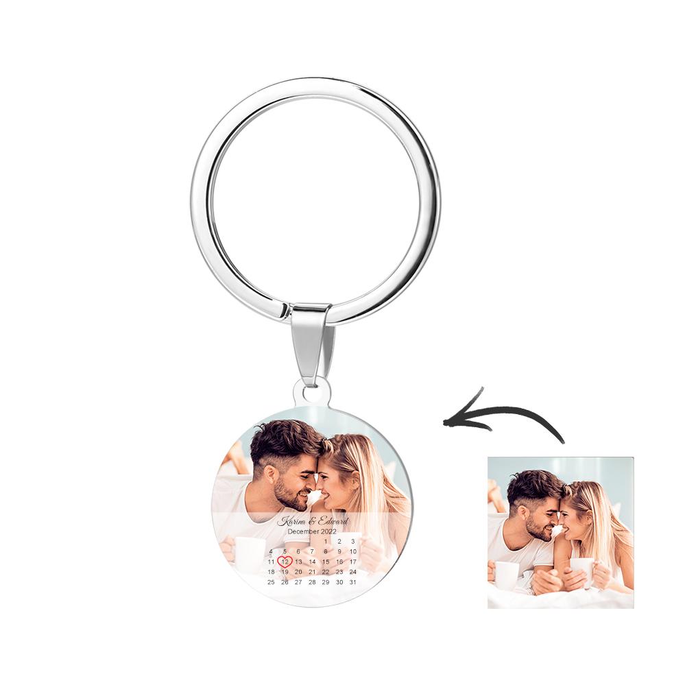 Custom Photo Calendar For Family, Couple, Besties Round Photo Calendar - Personalized Keychain