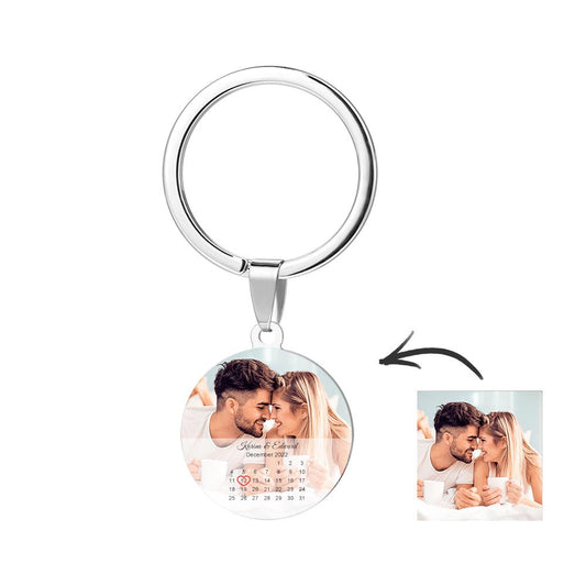 Custom Photo Calendar For Family, Couple, Besties Round Photo Calendar - Personalized Keychain