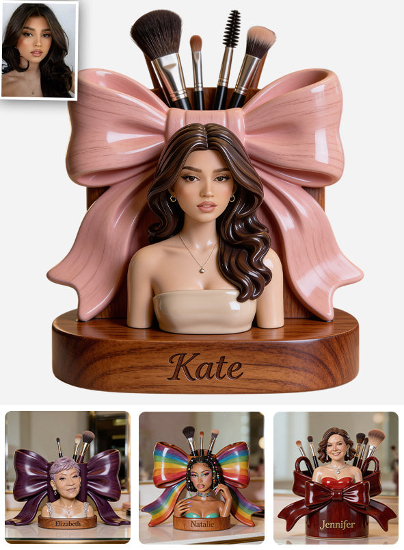 Custom Any Photo, Love Makeup - Personalized Makeup Wooden Desk Organizer