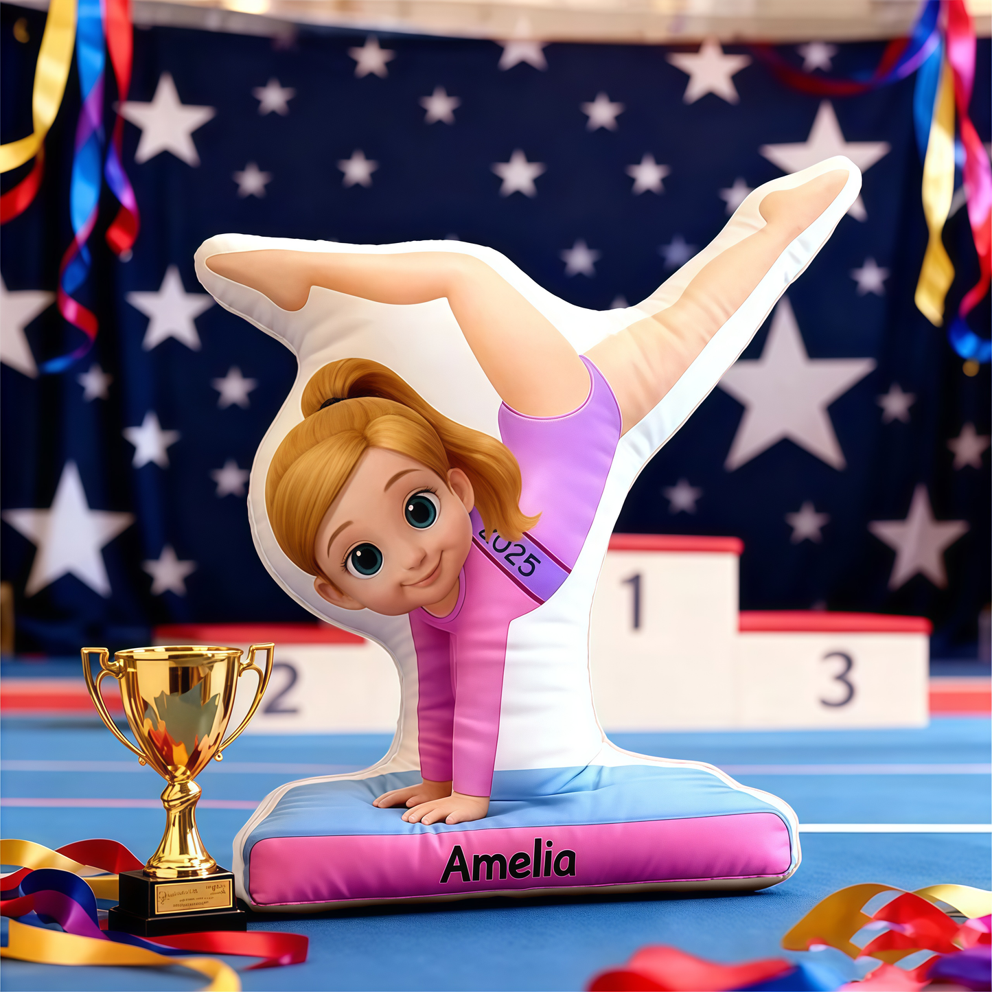 Custom Gymnastics Girl Shaped Pillow with Initial Design – Adorable Kids Shaped Pillow for Bedroom Decor, Cozy Support & Creative Gift Idea