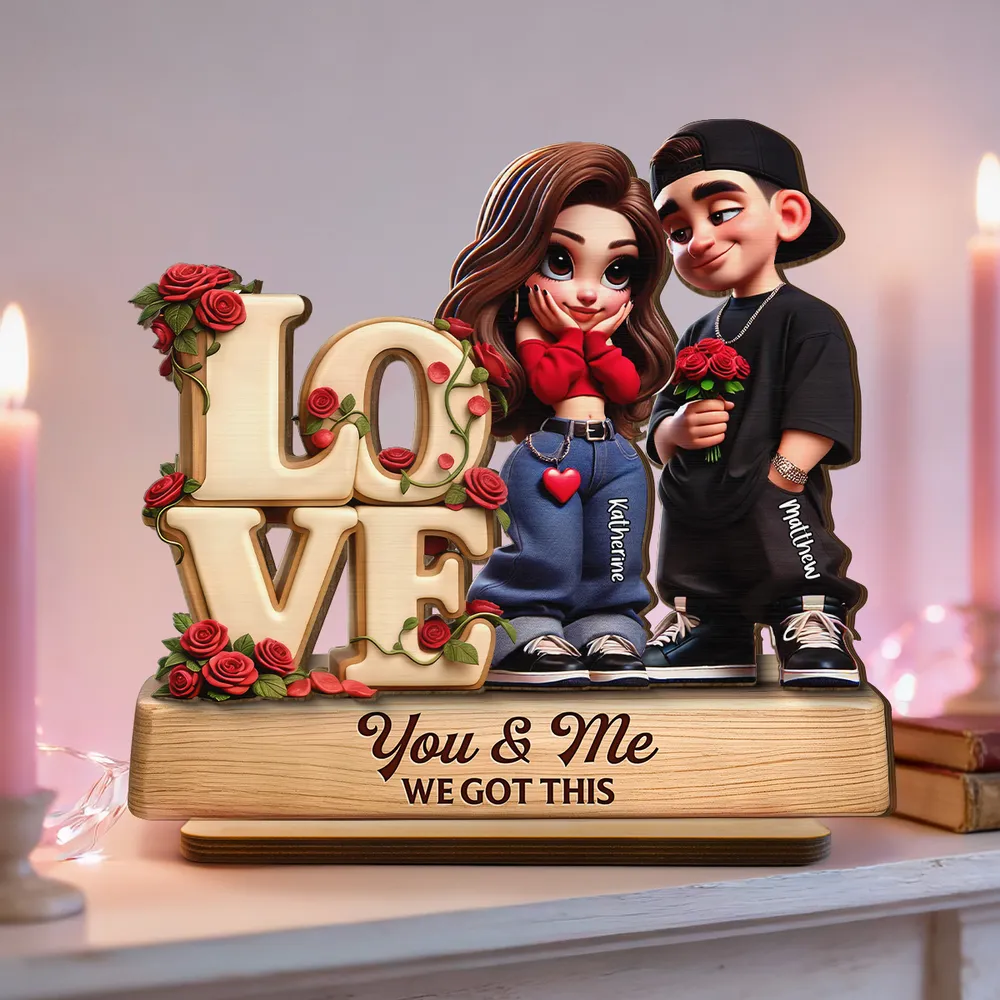 You & Me We Got This 2-Layer Wooden Plaque, Personalized Romantic Couple Decor for Bedroom or Living Room, Unique Gift