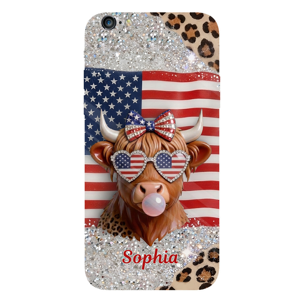 Highland Cow Patriotic - Personalized Highland Cow Full Print Phone Case & Phone Grip