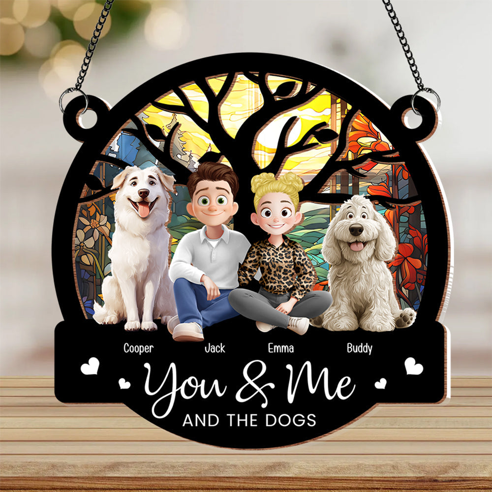 You & Me and the Dogs - Customizable Wood and Acrylic Layered Ornament, Ideal Gift for Couples and Pet Lovers