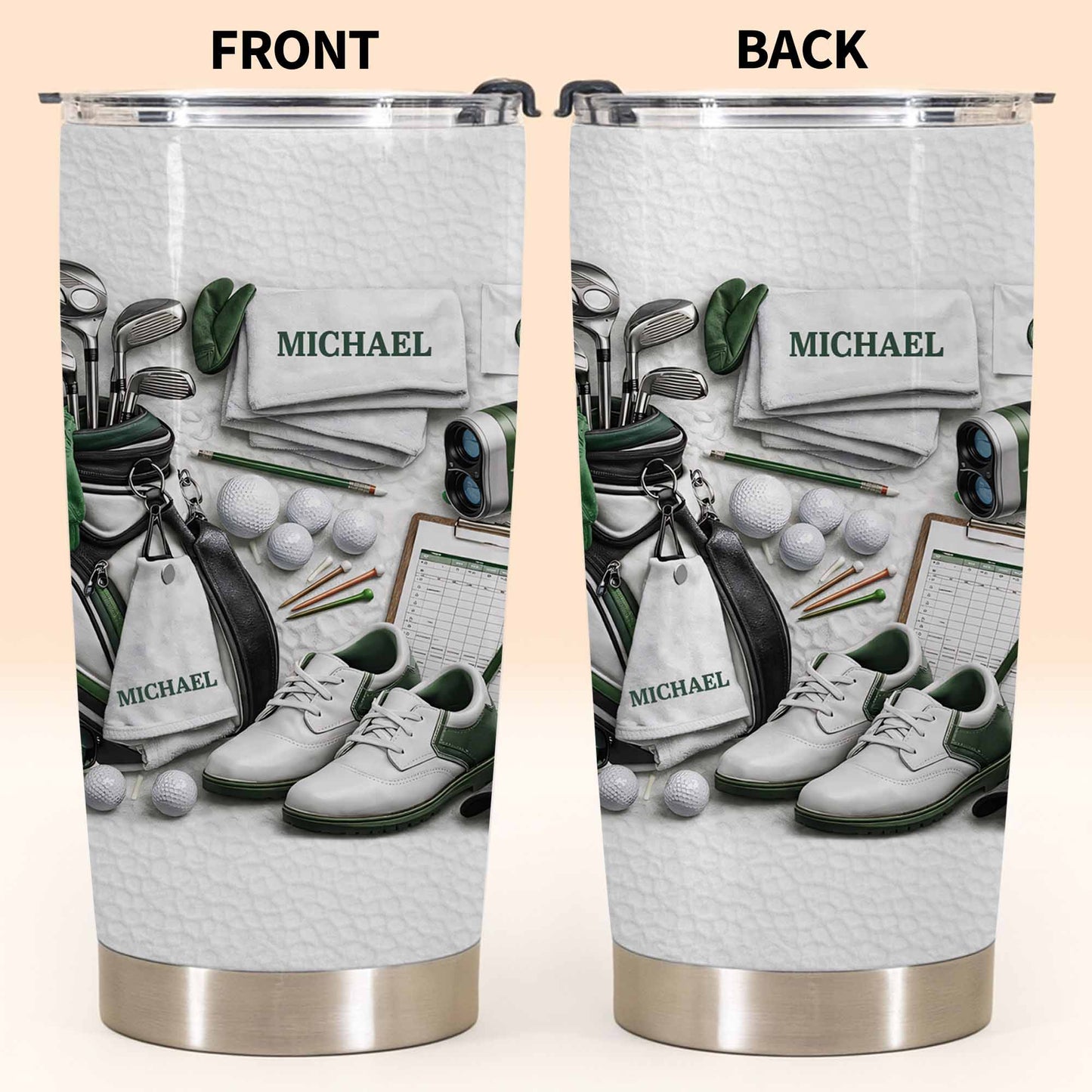 Golf-Themed Insulated Travel Tumbler, Personalized Name Look, Sleek Course-Ready Style, Creative Gift for Golf Lovers