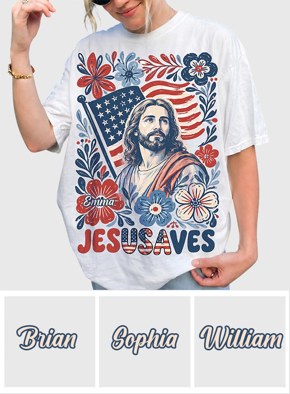 Jesusaves Floral 4th Of July - Personalized Christian T-shirt And Hoodie