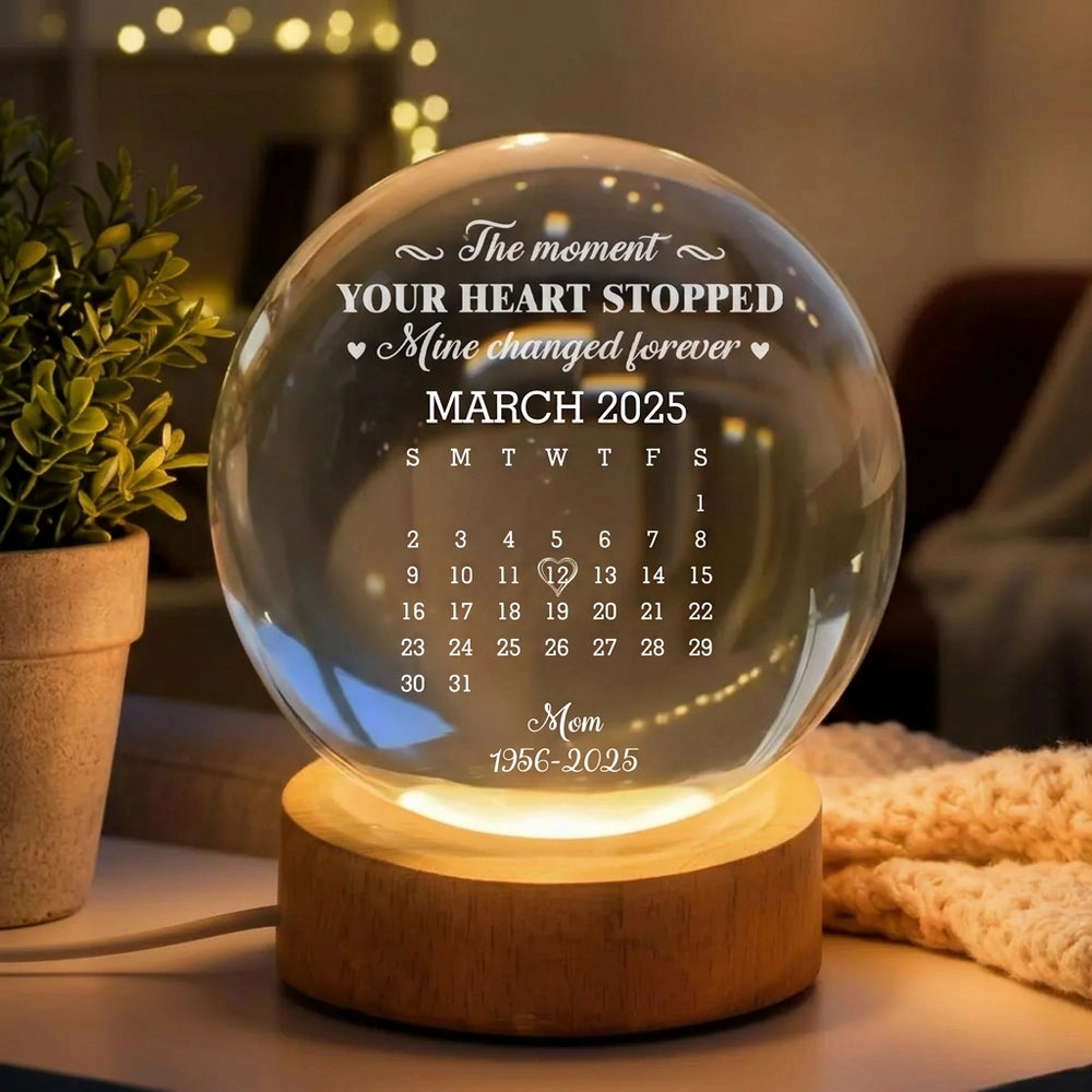 Personalized Globe Lamp Custom Calendar Night Light for Loved One Remembrance Warm Cozy Glow Unique Memorial Gift