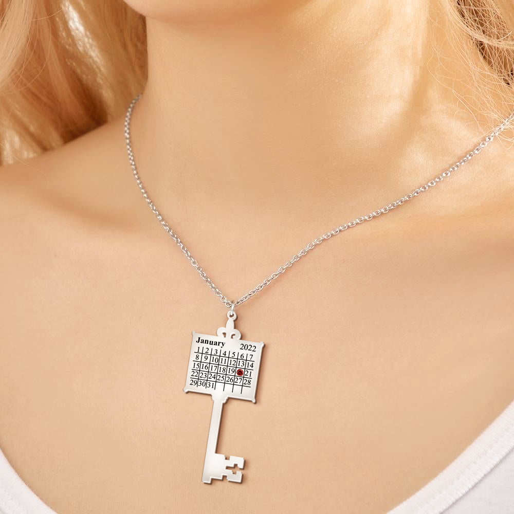 Key Calendar Charm - Personalized Key Birthday Calendar Necklace