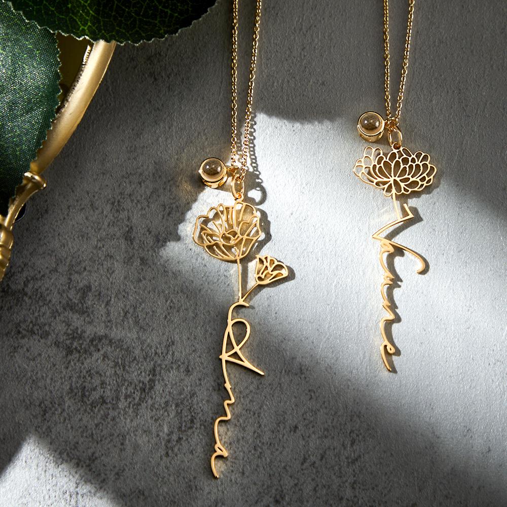 Birth Flower Photo Projection Charm - gift for anyone, who lost a loved one - Personalized Birth Flower Photo Projection Charm