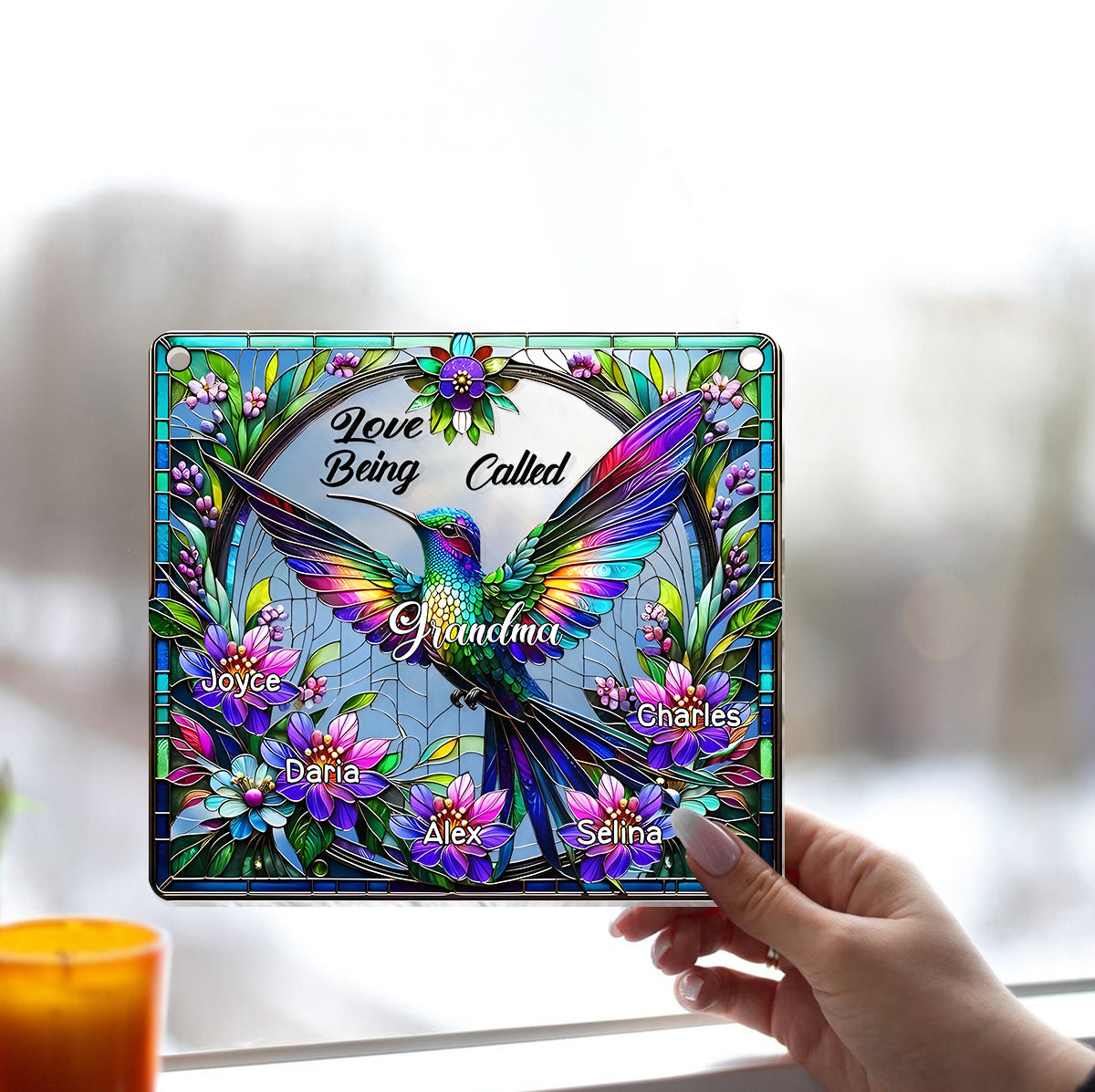 Love Being Called Grandma Hummingbird - Personalized Grandma Window Hanging Suncatcher Ornament
