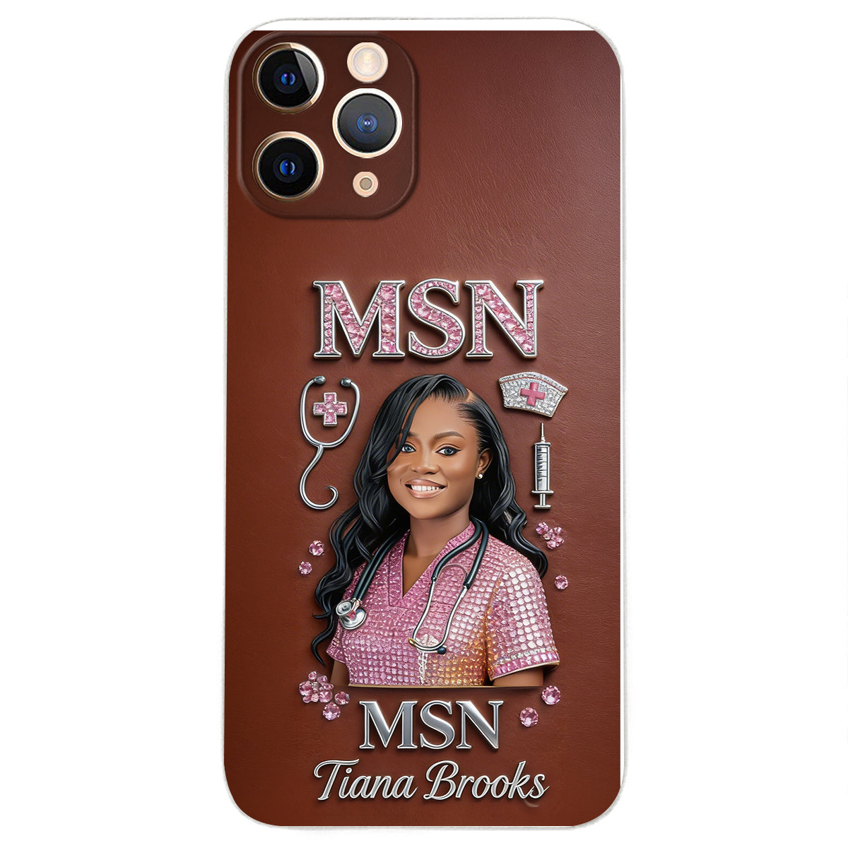 Any Title - Gifts For Nurse, Doctor - Personalized Nurse 3D Embossed Leather Phone Case