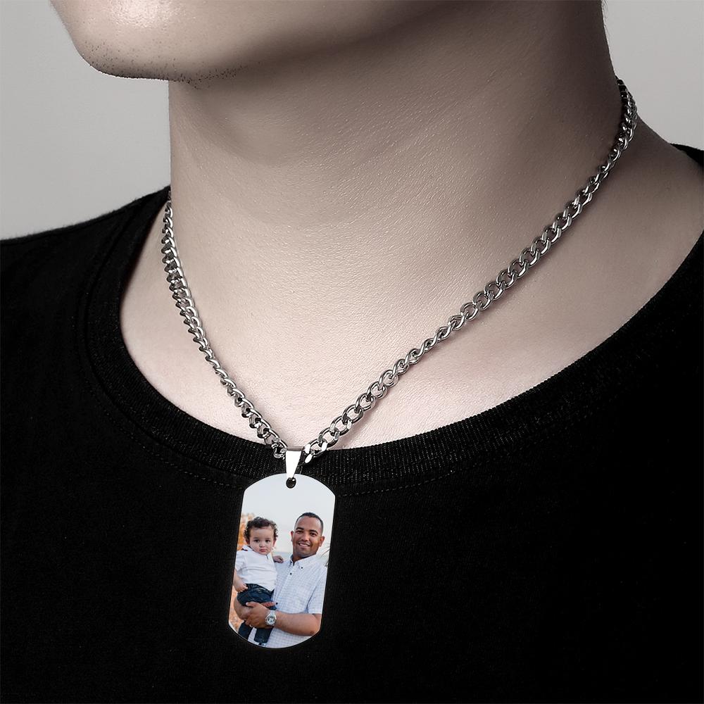 My Hero - Personalized Father Mens Dog Tag Photo Necklace
