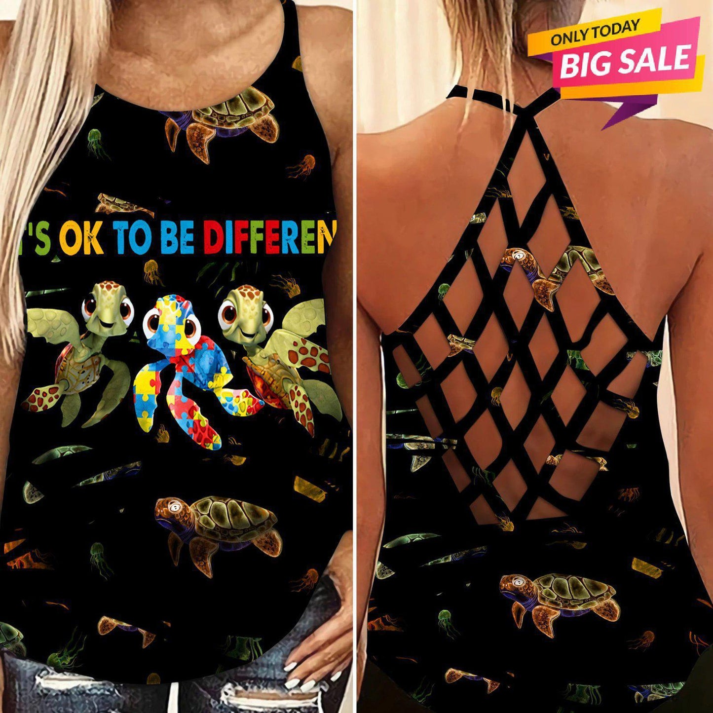 Autism Love - Autism Awareness Cross Tank Top 0921