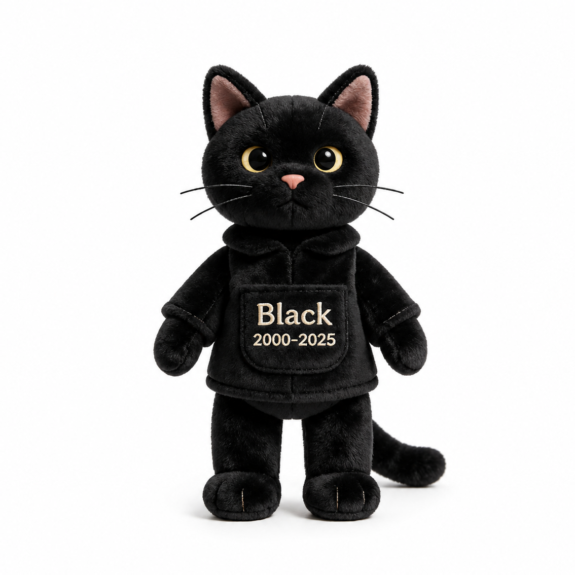 Custom Pet Memorial Black Cat Faux Fur Shaped Pillow - Personalized Cat Loss Remembrance Stuffed Animal, Sympathy Keepsake Gift for Black Cat Lovers