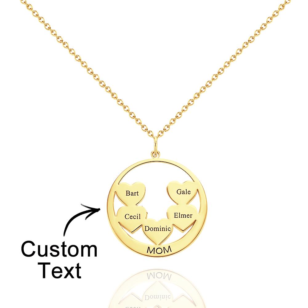 Custom Engraved Circle Hearts Necklace Charm - Personalized Necklace