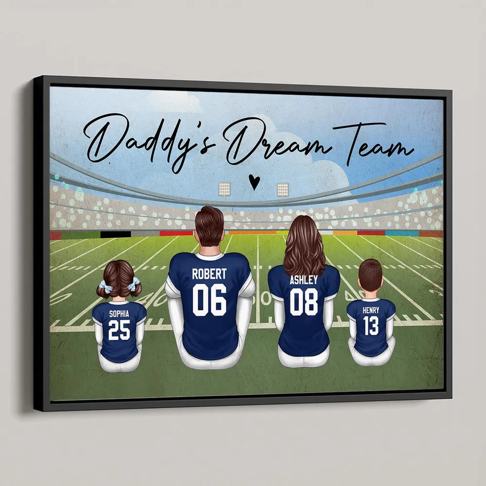 “Daddy’s Dream Team” Personalized Football Poster / Canvas – Classic Navy Jersey Edition