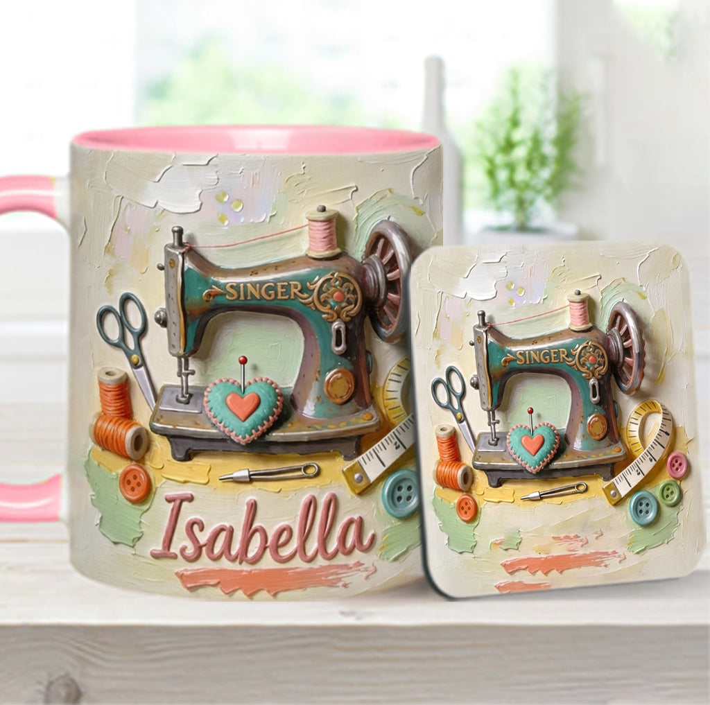 Just a Girl Who Loves Sewing - Personalized Sewing Accent Mug & Coaster