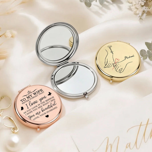 To My Wife Never Forget That I Love You Metal Compact Mirror, Elegant Rose Gold Gift for Her, Sweet Daily Reminder