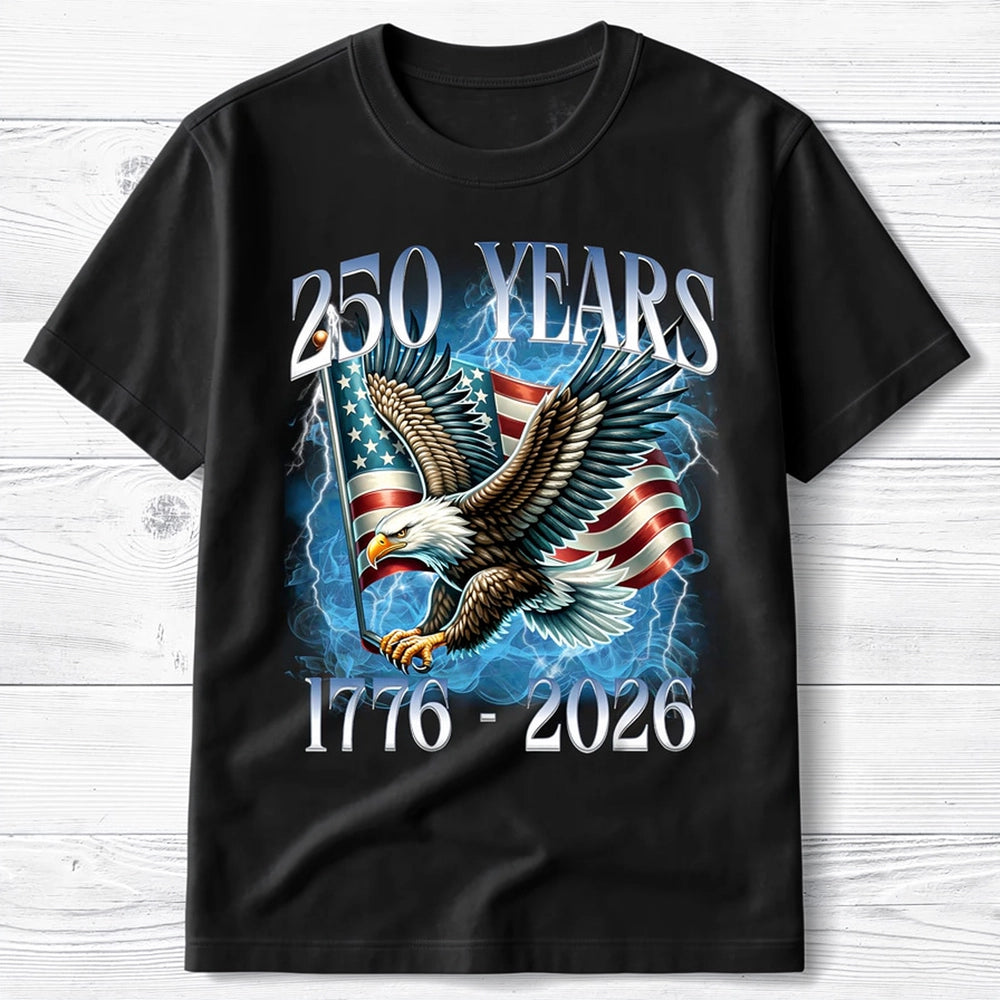 250 Years Patriotic Eagle Over American Flag Classic Tee, Bold Lightning Art, Unique Creative Gift for Proud Americans