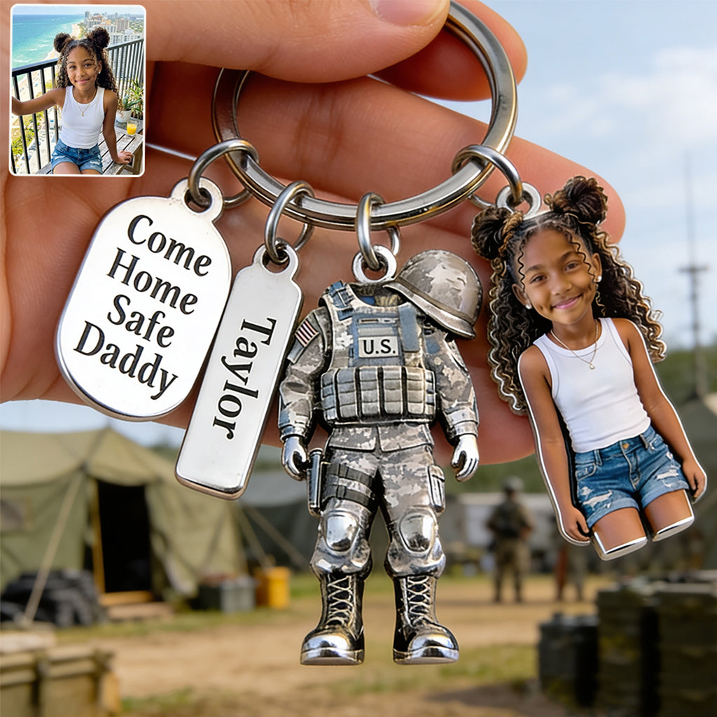 Come Home Safe Daddy - Personalized Veteran Premium Keychain With Charms