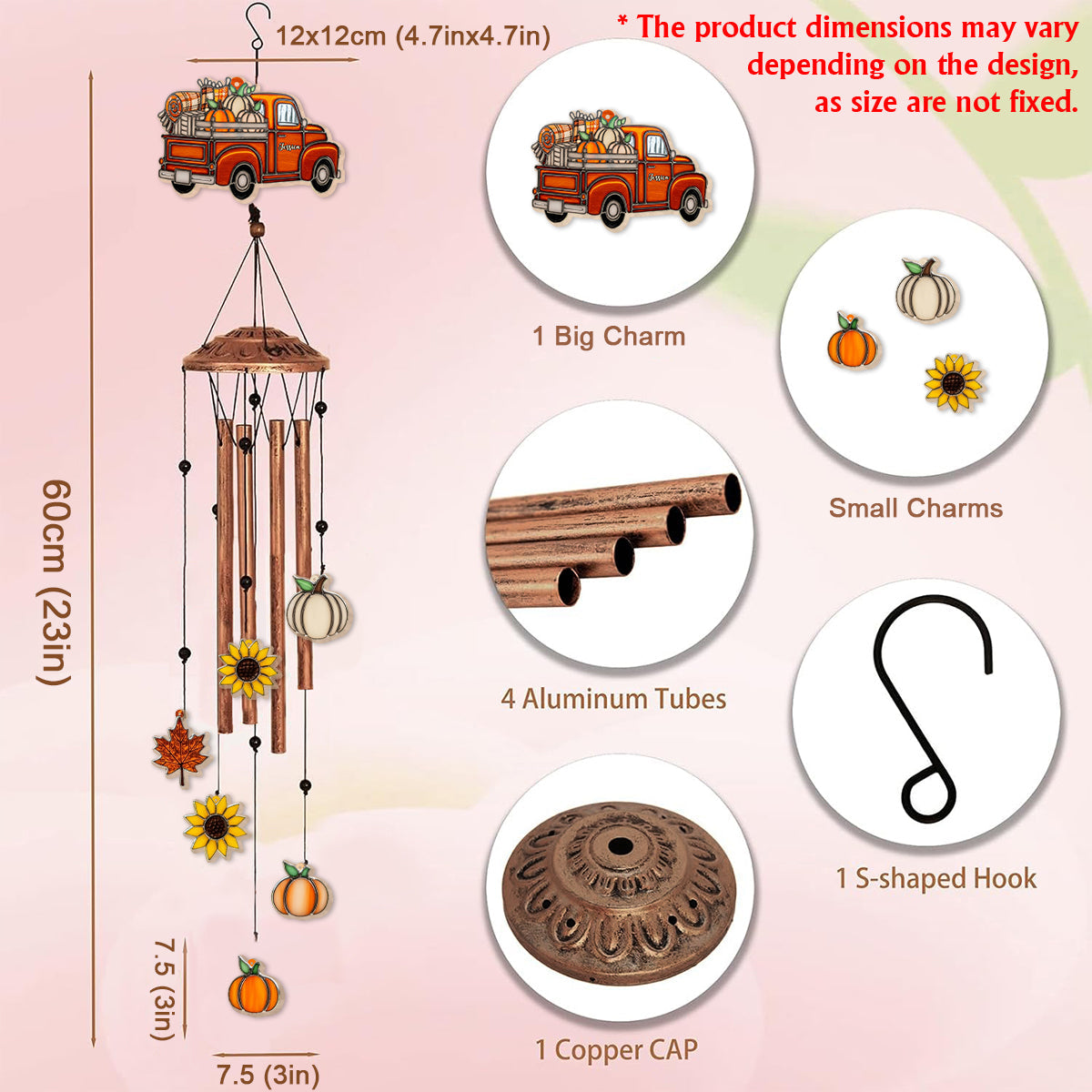 Autumn Truck - Personalized Autumn Wind Chime With Charms