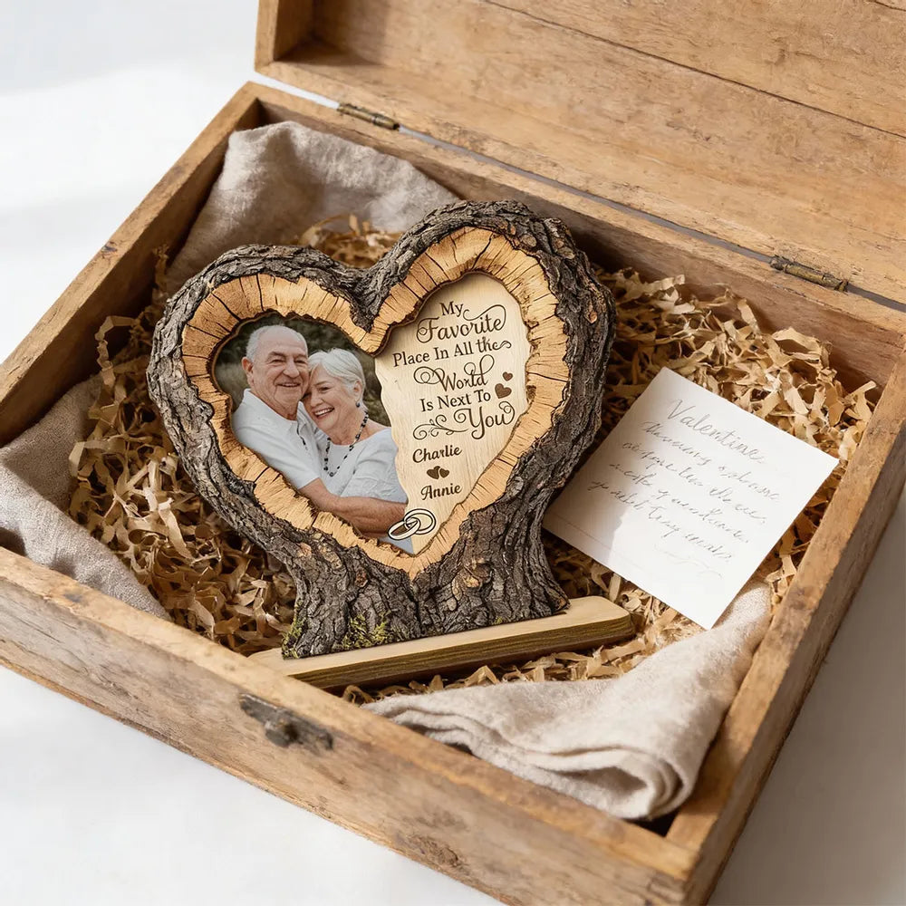 Personalized 2-Layer Wooden Plaque With Couple Photo and Heart Quote, Romantic Living Room Display, Unique Gift