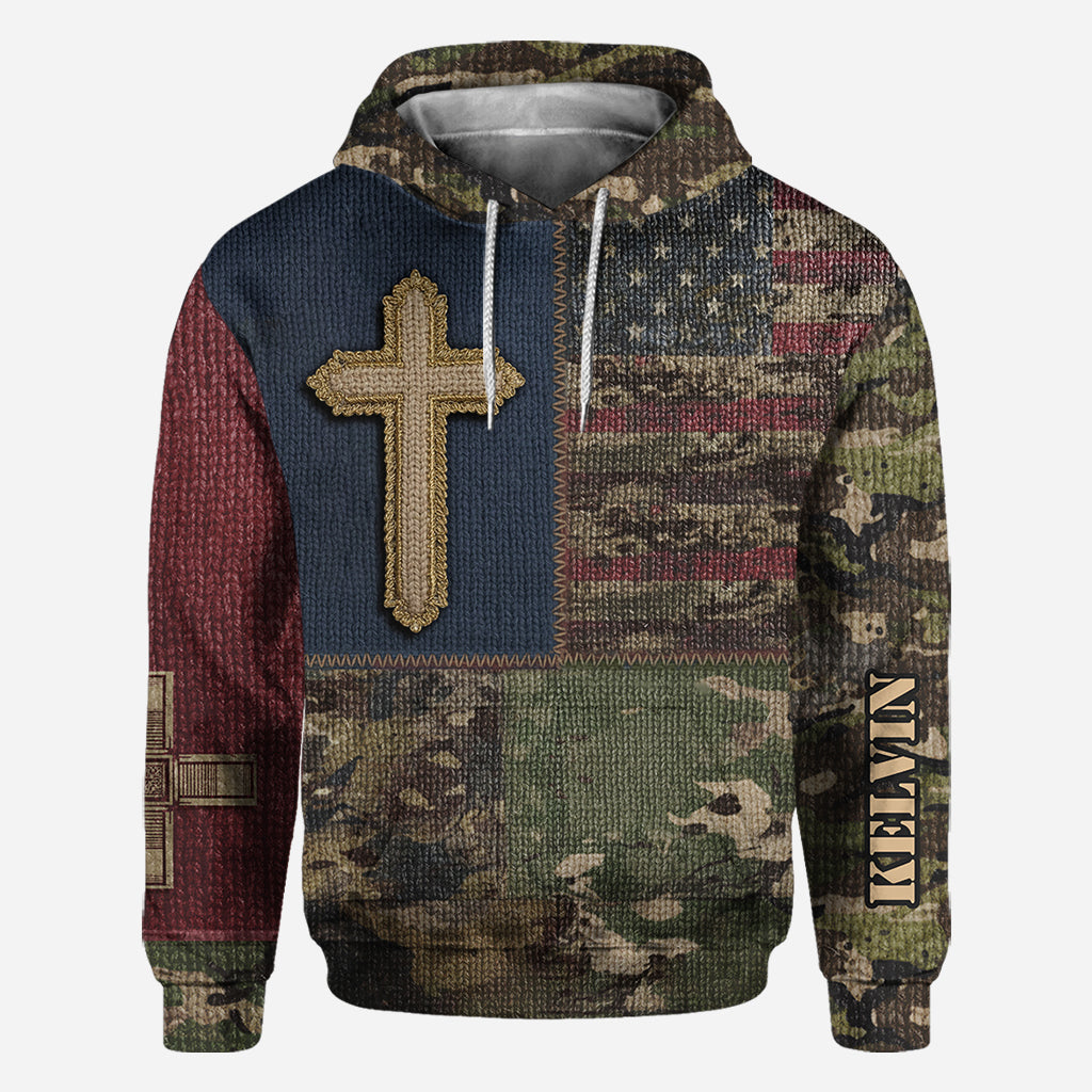 American Flag Cross Faith All Over Print Hoodie - Personalized Christian All Over Shirt