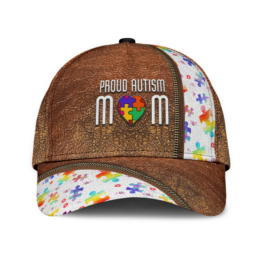 Autism Mom Leather Pattern Print Autism Awareness Classic Cap 0622