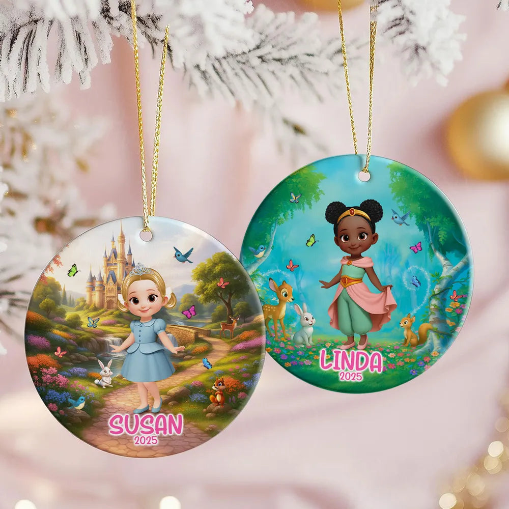 Ceramic Ornament with Princess Fairytale Design, Enchanted Forest Scene with Animals, Heartwarming Keepsake and Perfect Gift for Children
