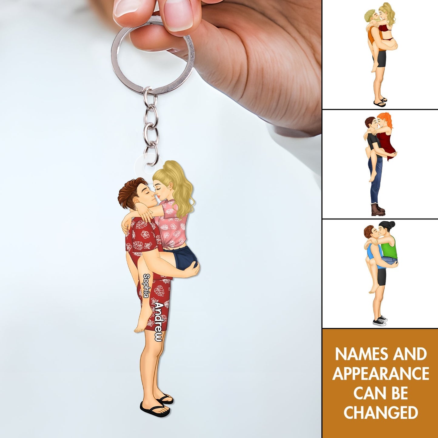Personalized Couple Acrylic Keychain - Romantic Kissing Design