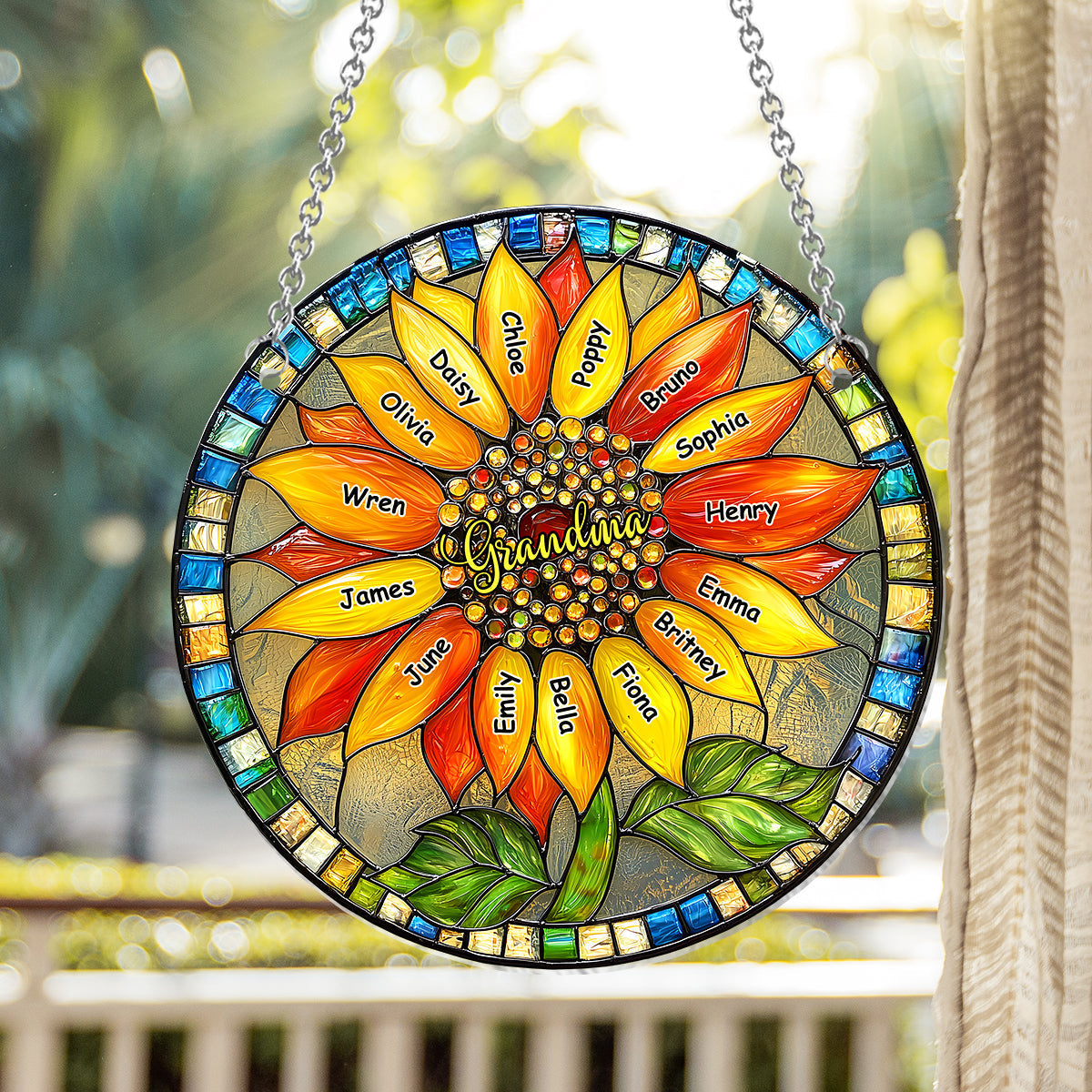 Grandma / Mom Sunflower - Personalized Grandma Window Hanging Suncatcher Ornament