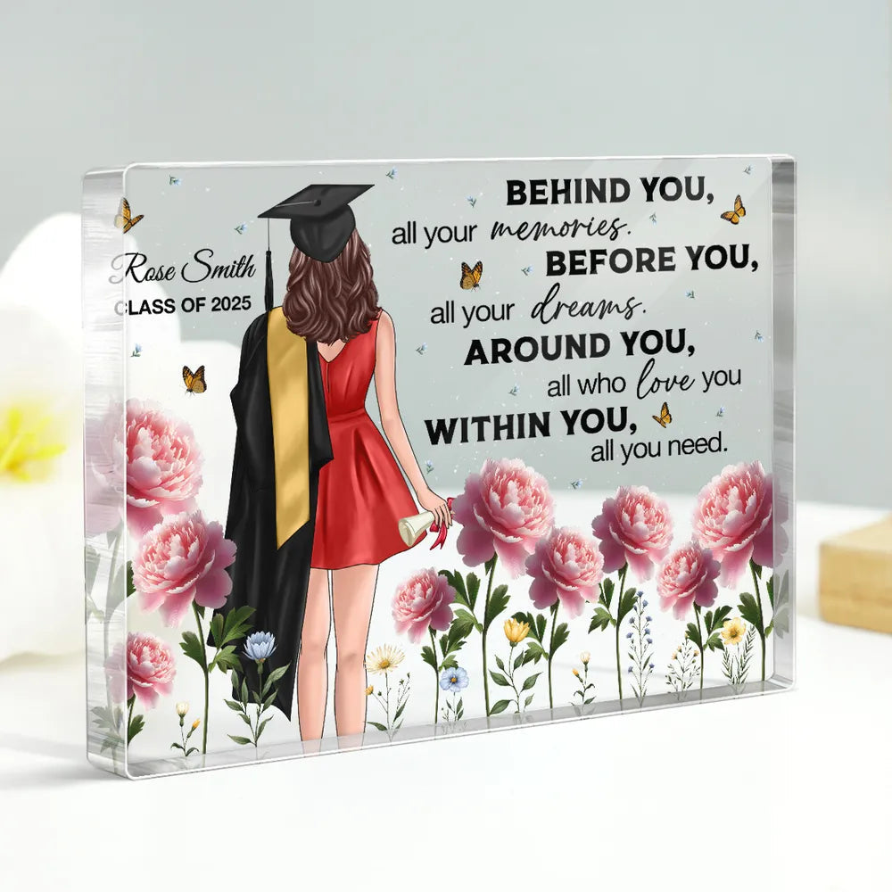 Floral Acrylic Graduation Keepsake for Class of 2025, Inspirational Gift for Her or Him