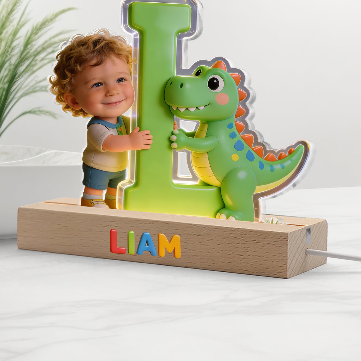 Dinosaur Alphabet Letter & Custom Photo - - Personalized Kid Shaped Led Night Light
