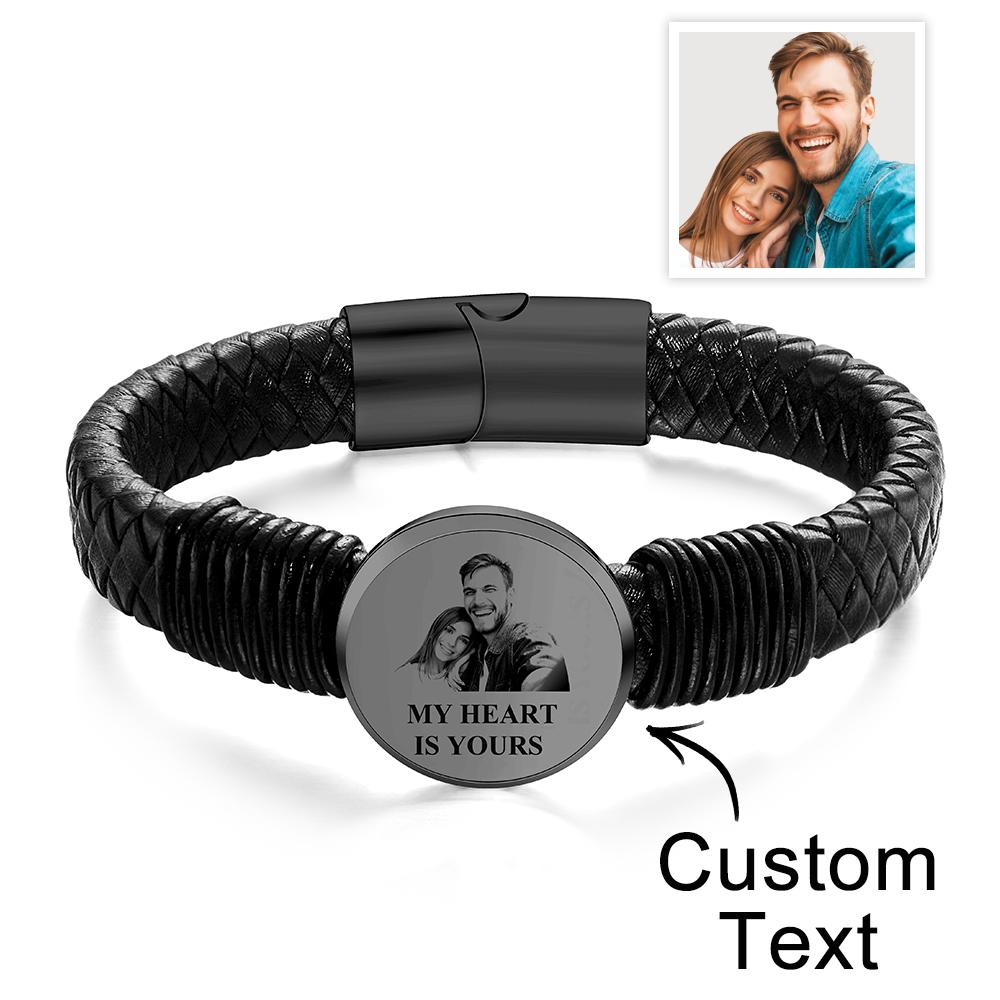 Any Photo - Personalized Couple Photo Leather Wide Bracelet