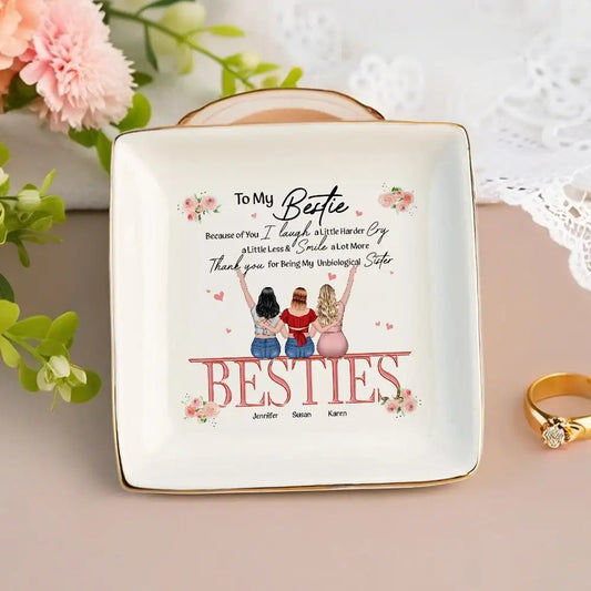 Besties Forever Jewelry Dish – Gift for Soul Sister, Because of You I Laugh a Little Harder Friendship Gift