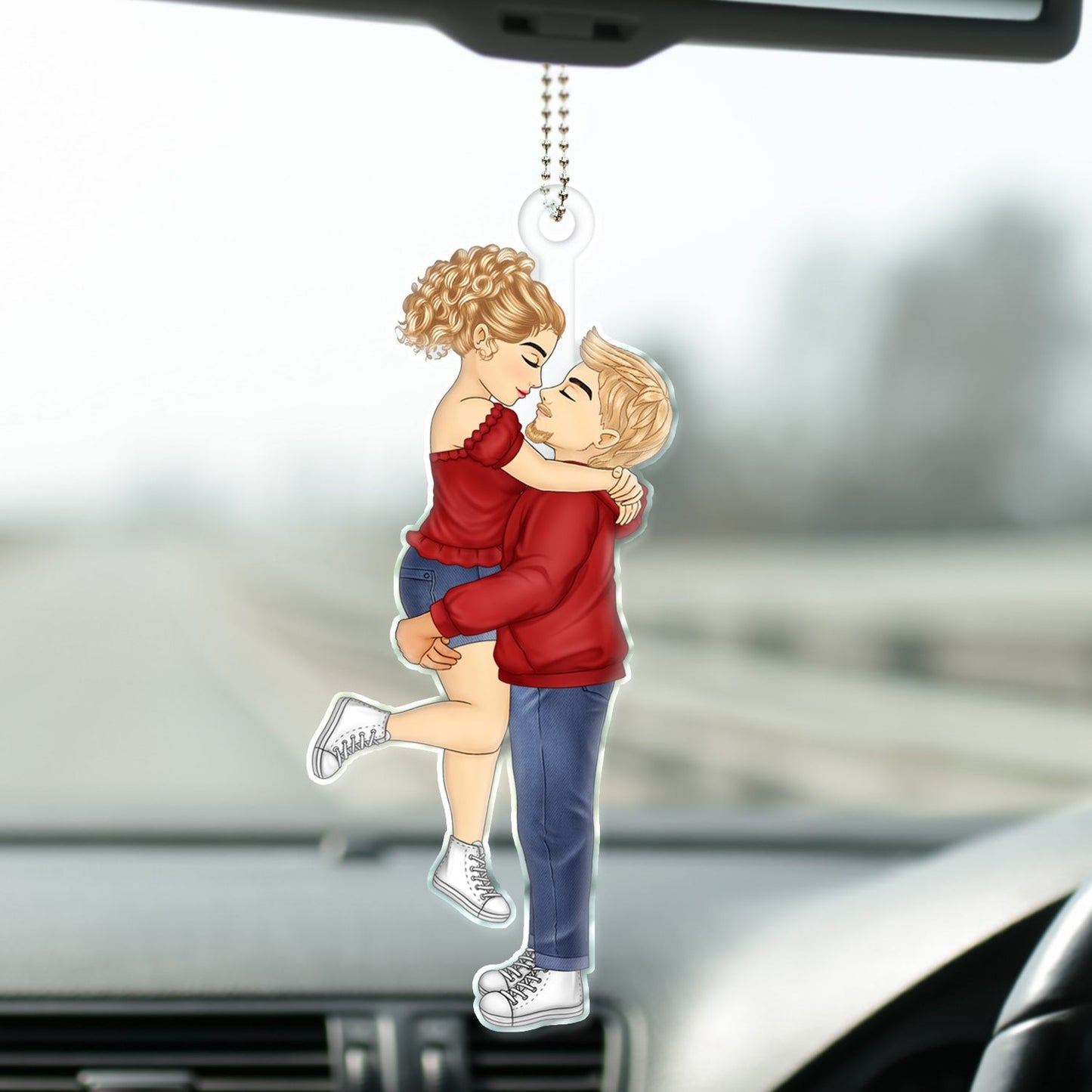 Romantic Couple Kissing - Personalized Acrylic Car Hanger for Anniversary Gift