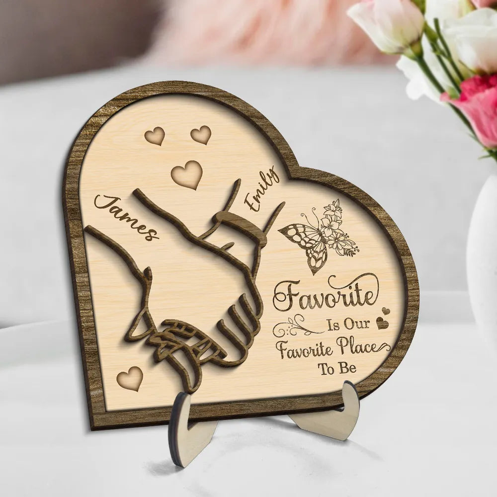 Personalized 2-Layer Wooden Plaque with Holding Hands and Heart Quote for Couples, Unique Romantic Gift for Him or Her