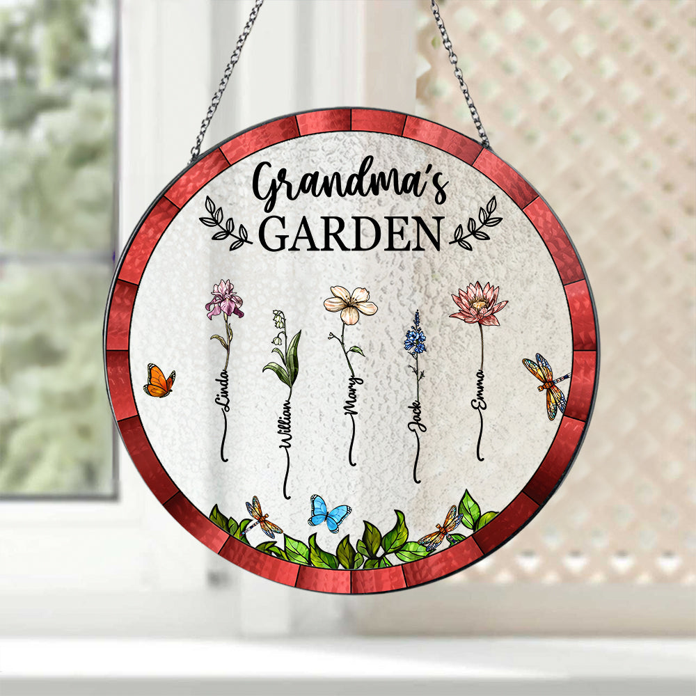 Custom Grandma’s Garden Suncatcher Ornament – Personalized Floral Gift with Family Names – Thoughtful Gift for Grandmother, Birthday & Mother’s Day