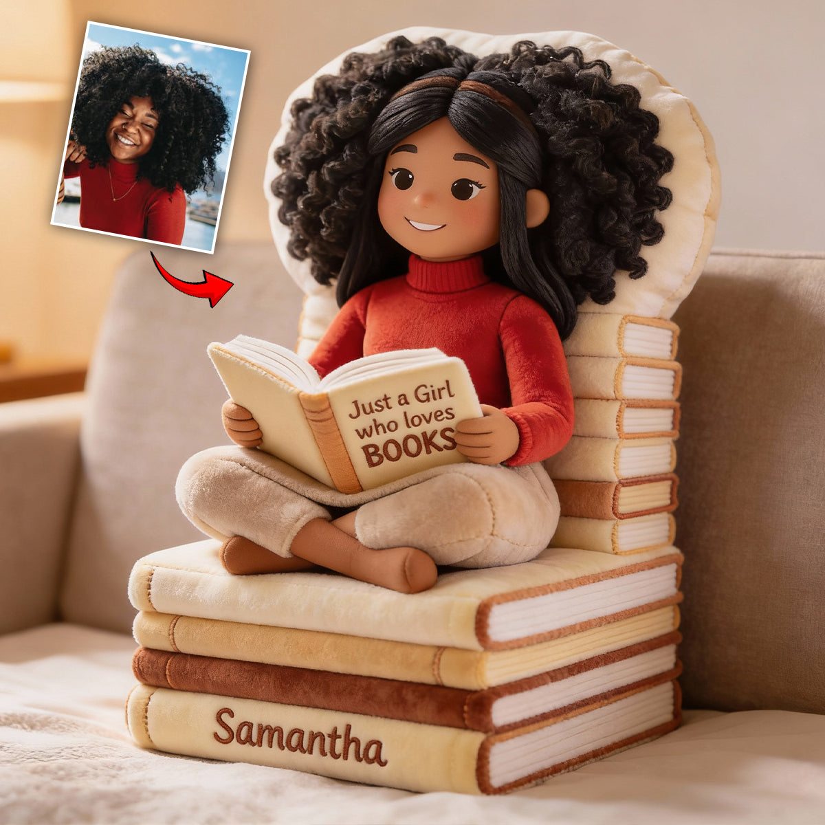 Just A Girl Who Loves Books - Personalized Book Faux Fur Shaped Pillow