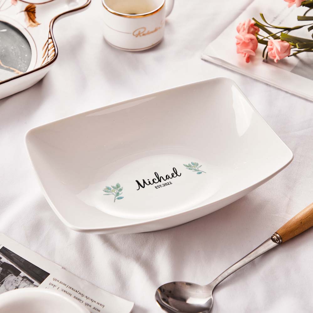 Name Engraved Tableware Plate Flower - gift for anyone - Personalized Plate