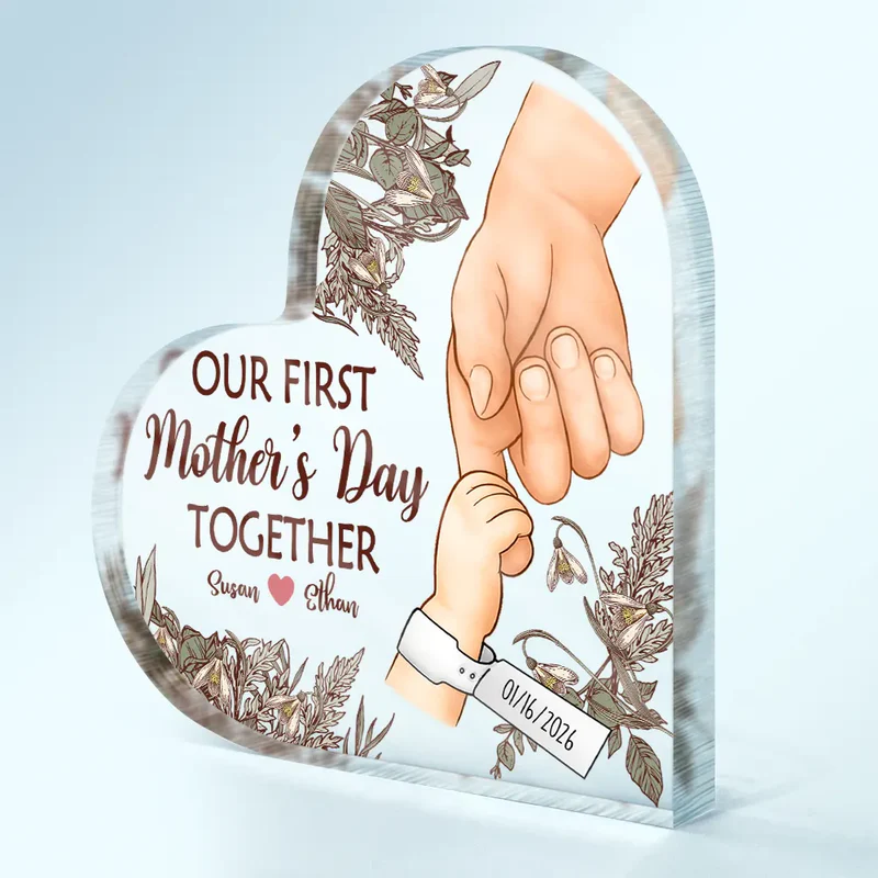 Our First Mother's Day Together Personalized Shaped Acrylic Block Plaque, Sweet Keepsake Gift for Mom