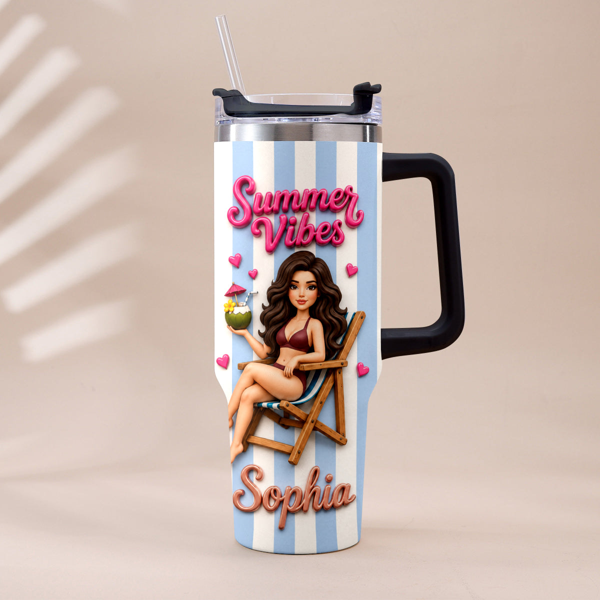 Beach Lovin' Girl - Personalized Sea Lover Tumbler With Plush Charm