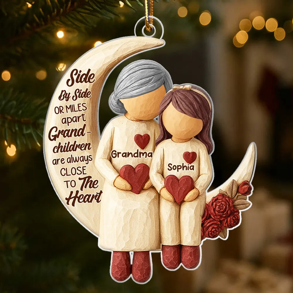 Acrylic Ornament with Grandma and Grandchild Moon Quote Heartwarming Personalized Keepsake for Long-Distance Family Unique Gift