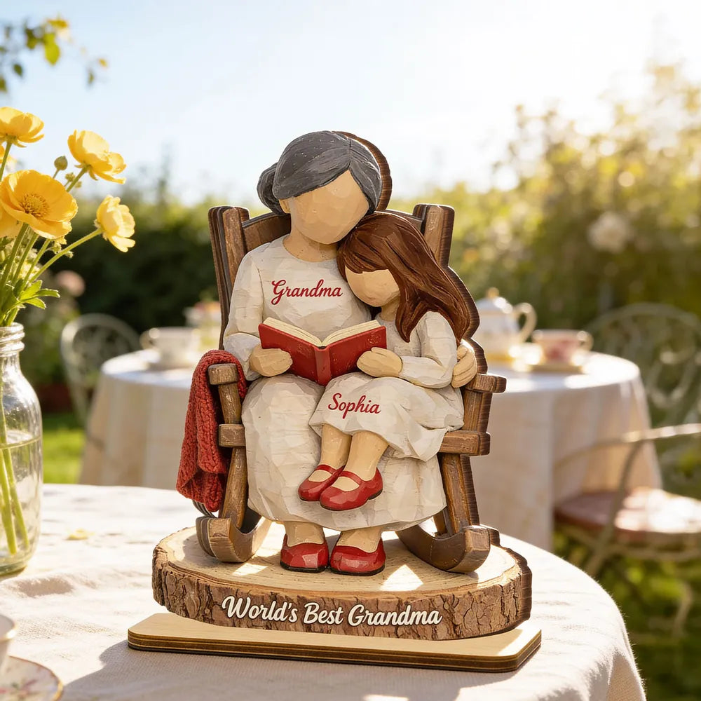 World's Best Grandma Personalized 2-Layer Wooden Plaque, Heartwarming Reading Moment Keepsake Gift for Grandma
