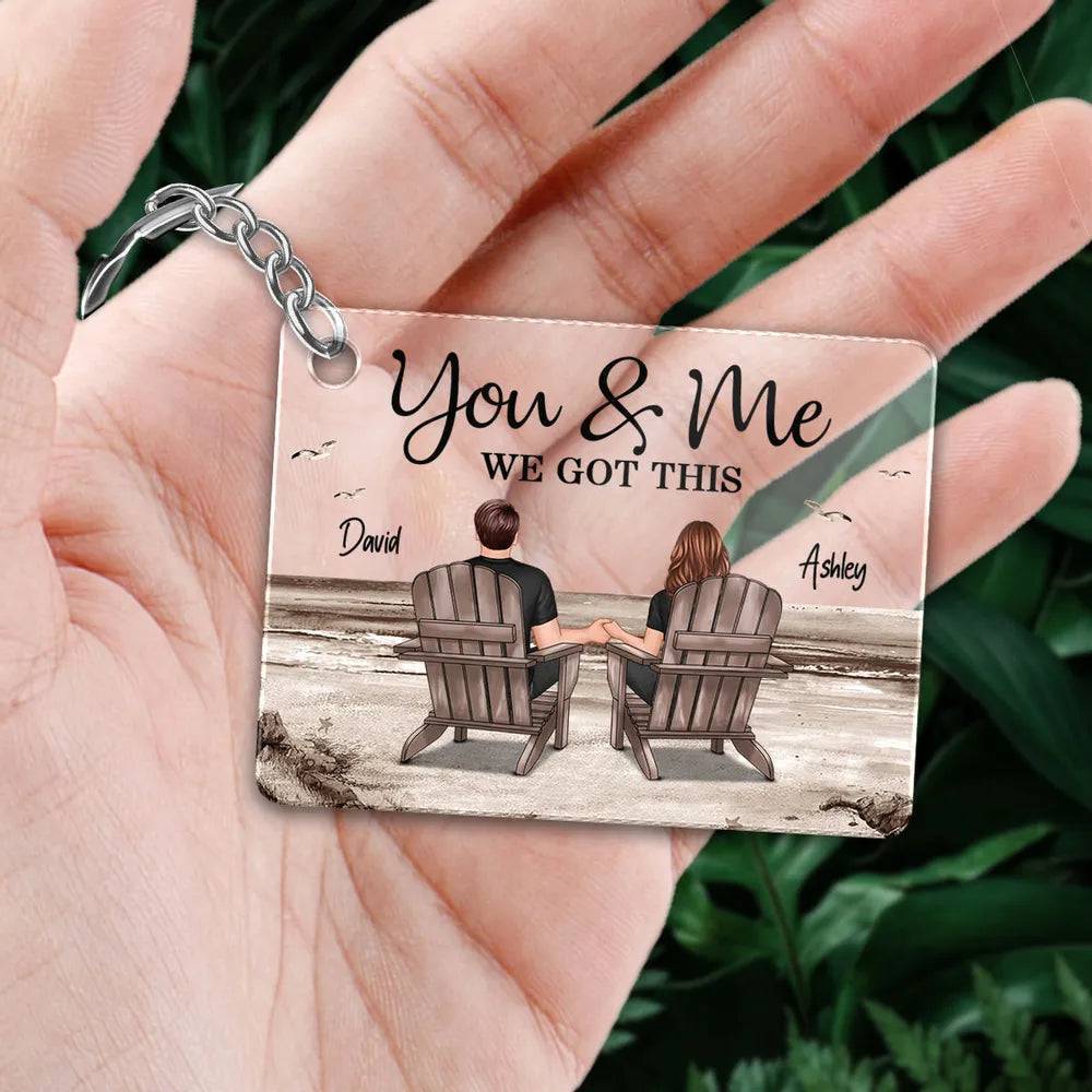 Seaside Memories - Personalized Vintage Beach Couple Acrylic Or Wooden Keychain - A Timeless Anniversary Gift for Him & Her